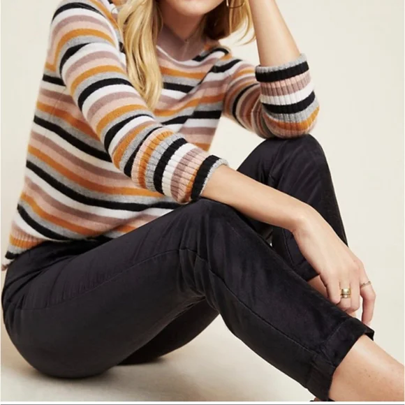 BY ANTHROPOLOGIE Black Velvet Slim Trousers - Picture 2 of 6